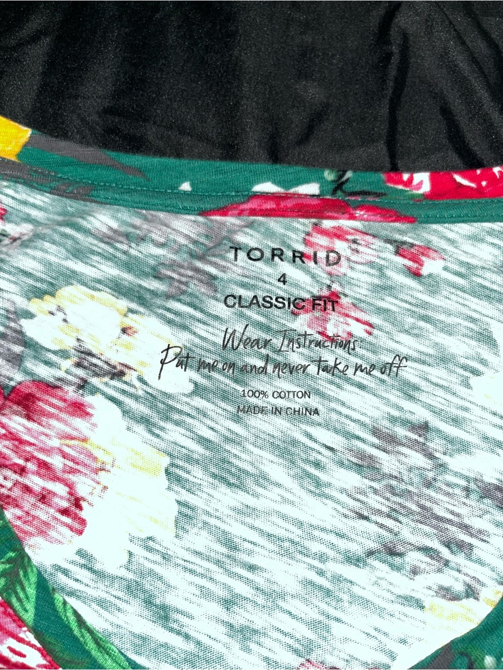 torrid Green V-Neck Floral Tee with Pink & Yellow Blooms - Picture 2 of 2